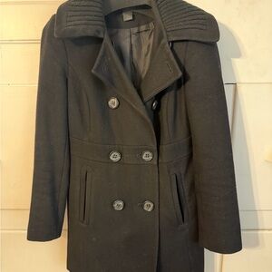 Elegant Black Double-Breasted Women's peacoat